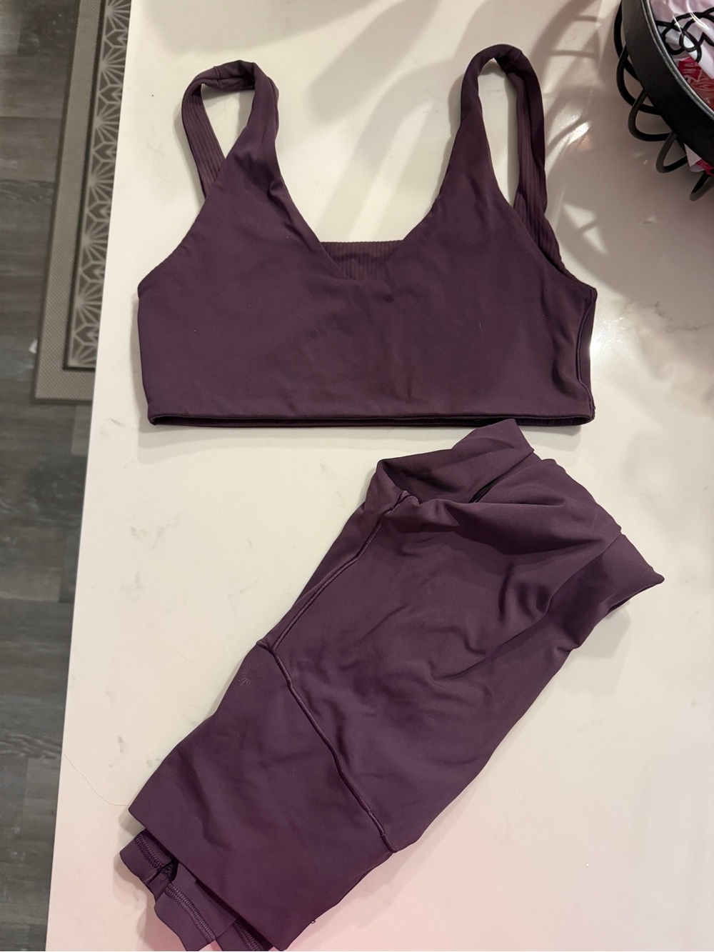 AERIE “Cool Berry” Sports Bra (reversible ribbed) & Leggings (7/8 length)